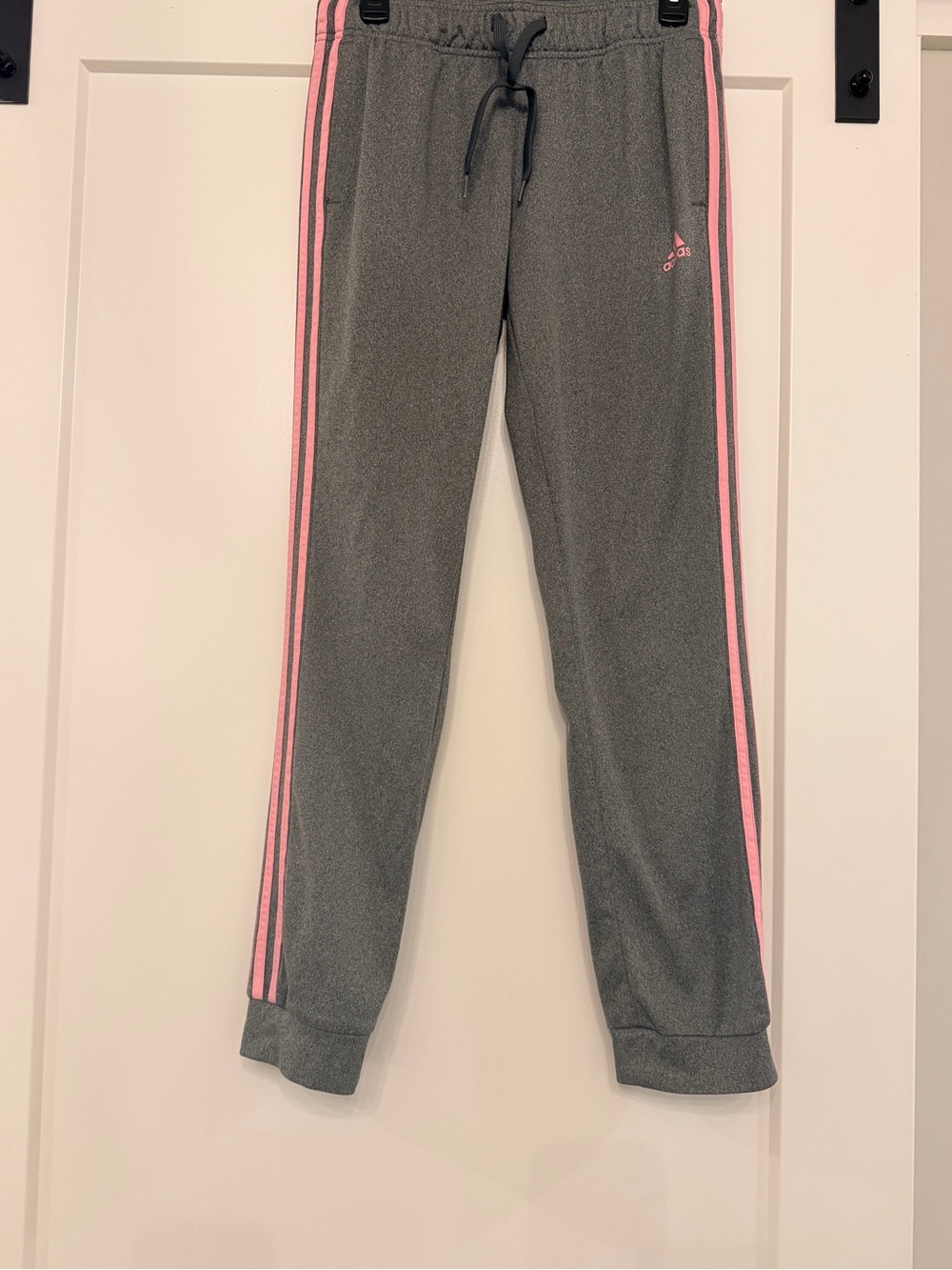 adidas Gray Track Pants with Pink Stripes